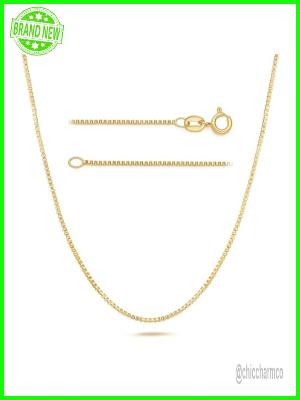 14K Gold Plated Box Chain Necklace Unisex Layering Jewelry